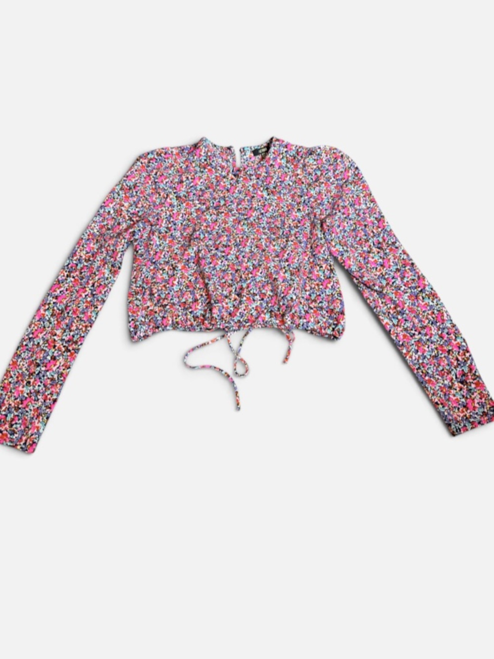 New AFRM pink purple floral drawstring open back top, size Medium
